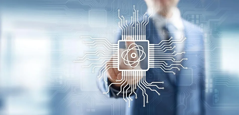 Quantum processor chip powerful supercomputer, Modern technology and computing Stock Photos