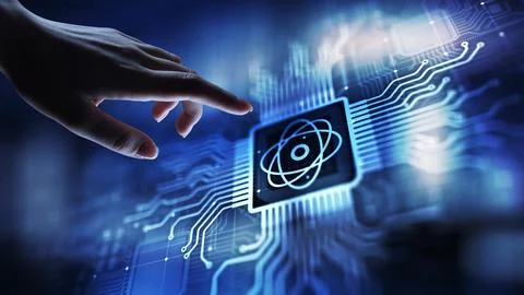Quantum processor chip powerful supercomputer, Modern technology and computin 写真素材