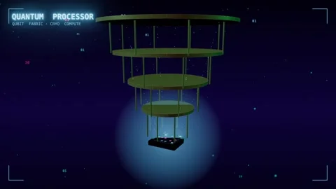 Quantum processor cryostat chandelier Stockbeeldmateriaal 339999394