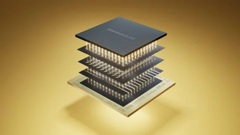 Quantum Processor Inside Gold Data Stock Footage 180526829