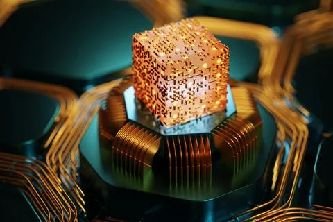 Quantum processor with outgoing tube. Abstract technological background fro.. Stock Illustration