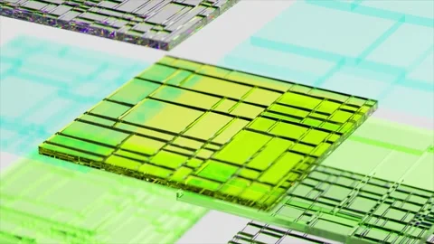 Quantum processor rotating slowly on a circuit board, showcasing advanced Stock Footage 311505632