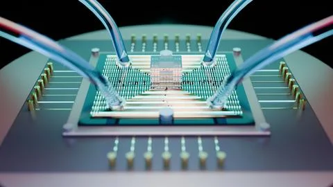 Quantum Processor Unit Under Crimson Warning Light, 4K Photo Stock Photos