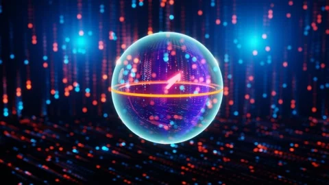 Quantum qubit in superposition state, bloch sphere, visualisation of concept of Stock Footage 253119798