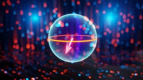 Quantum qubit in superposition state, bloch sphere, visualisation of concept of Stock Illustration