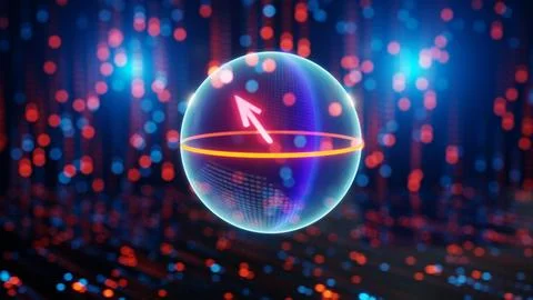 Quantum qubit in superposition state, bloch sphere, visualisation of concept of Stock Illustration