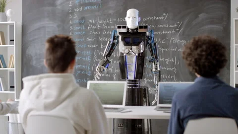 Quantum Robot Entering IT Classroom Stock Footage 141979394