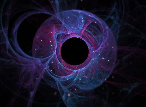 A quantum, science fiction concept of an atomic like design. With stars float イラスト素材