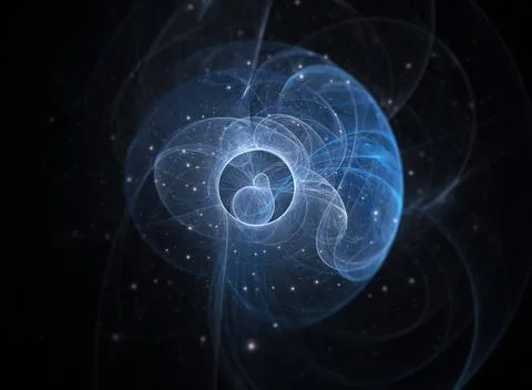 A quantum, science fiction concept of an atomic like design. With stars float イラスト素材