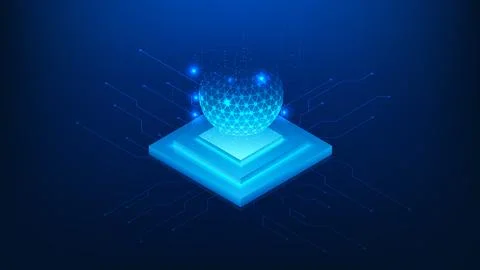 Quantum Technology Concept with Central Processing Sphere, Quantum Computin.. Stock-Illustration