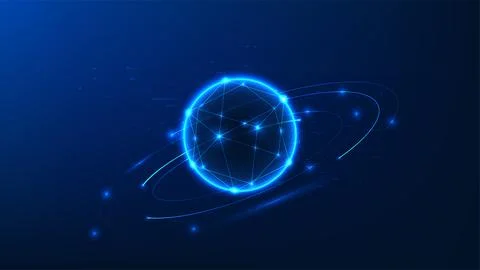 Quantum technology concept featuring sphere surrounded by dynamic energy ri.. Stock Illustration