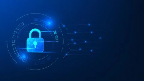 Quantum technology cyber security background featuring a digital lock insid.. Stock Illustration