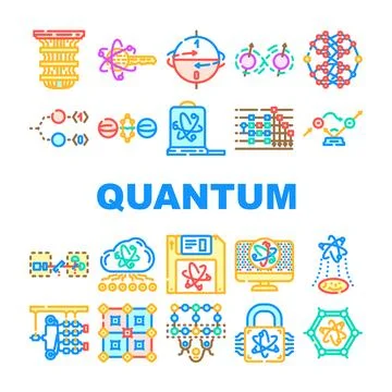 Quantum technology data network icons set vector 스톡 일러스트