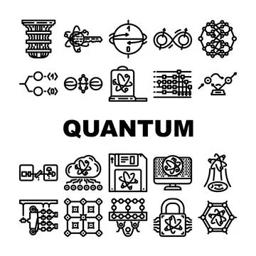 Quantum technology data network icons set vector 스톡 일러스트