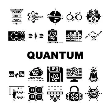 Quantum technology data network icons set vector 스톡 일러스트