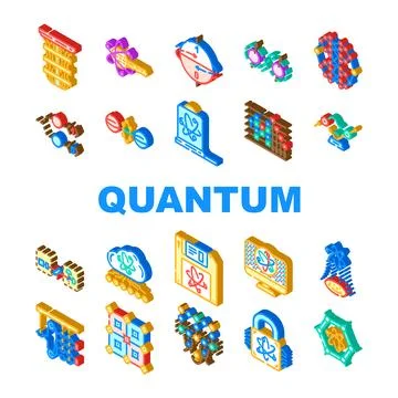Quantum technology data network icons set vector 스톡 일러스트