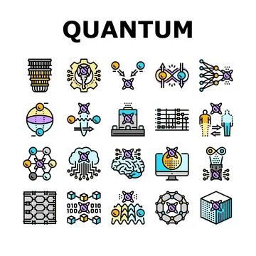 Quantum technology data science icons set vector Stock Illustration