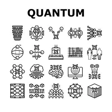 Quantum technology data science icons set vector 스톡 일러스트