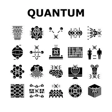 Quantum technology data science icons set vector 스톡 일러스트