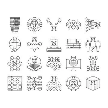 Quantum technology data science icons set vector Stock Illustration