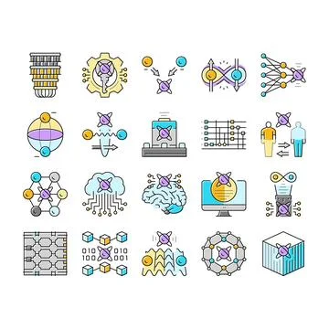 Quantum technology data science icons set vector Stock Illustration