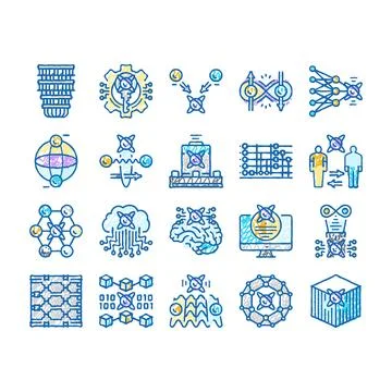 Quantum technology data science icons hand drawn Stock Illustration
