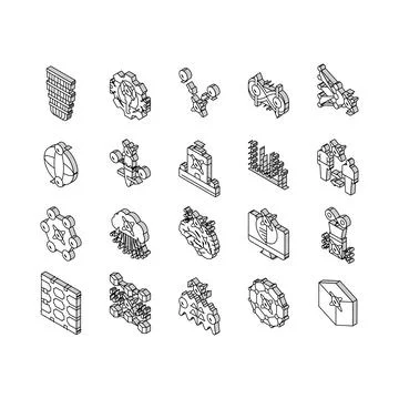 Quantum technology data science isometric icons set vector Stock Illustration