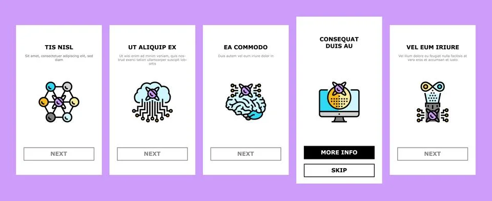 Quantum technology data science onboarding icons set vector 스톡 일러스트