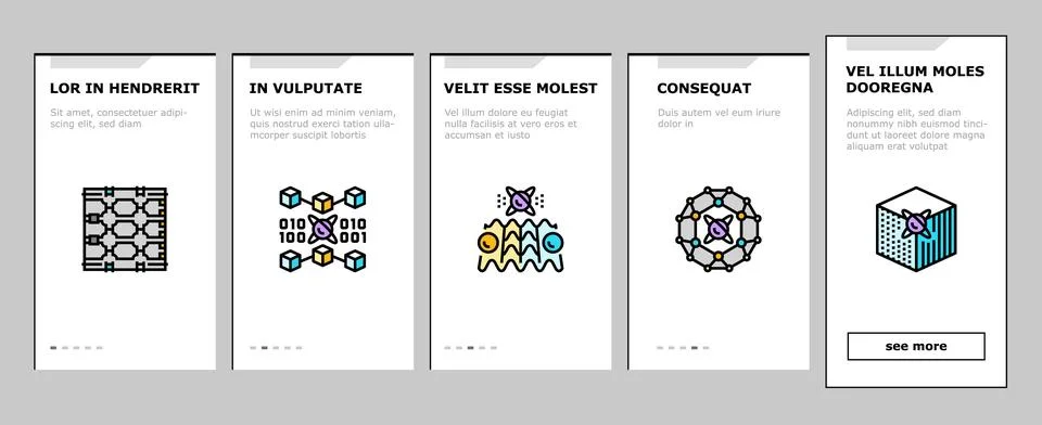 Quantum technology data science onboarding icons set vector イラスト素材
