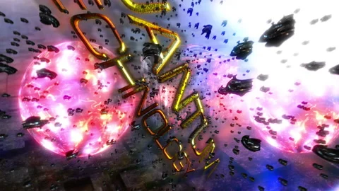 Quantum Technology gold  digital glitch text animation cinemati title Stock Footage 294062577