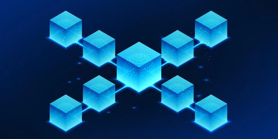 Quantum Technology, a series of interconnected square boxes, represents qua.. Stock Illustration