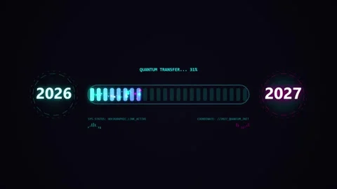 Quantum transfer progress bar loading from year 2026 to 2027 with HUD desig.. Vidéo 344309325