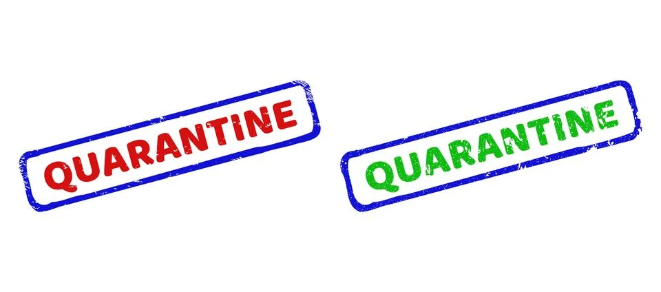 QUARANTINE Bicolor Rough Rectangle Stamp Seals with Corroded Styles Stock Illustration