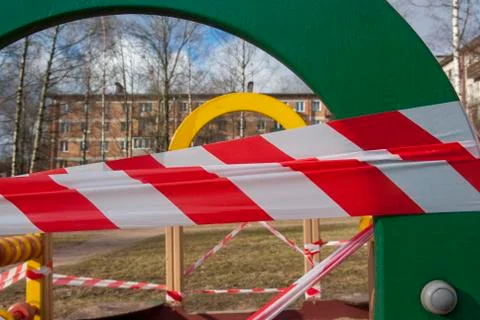 Quarantine, closed playground. Stock Photos