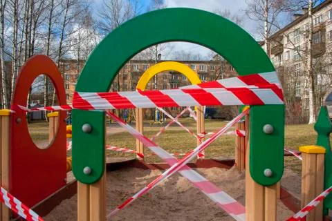 Quarantine, closed playground. Stock Photos