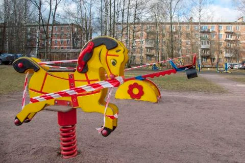 Quarantine, closed playground. Stock Photos