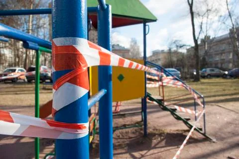 Quarantine, closed playground. Stock Photos