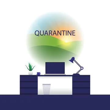 In Quarantine - Desk with Laptop Computer, Remote or Freelance Work - Desig.. Stock Illustration