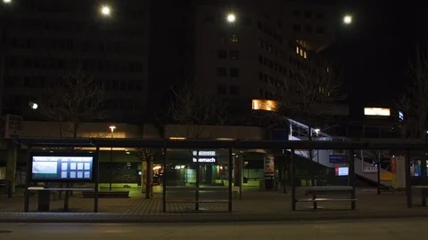 Quarantine - Empty BUS stops, no passengers, night time. Stock Footage 127141112