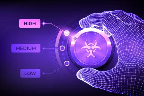 Quarantine levels knob button. Increasing Coronavirus 2019-nCoV quarantine le Stock Illustration