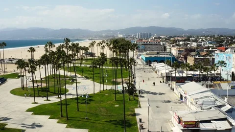 Quarantine in Los Angeles, aerial shot of Venice beach Stock Footage