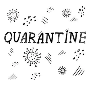 Quarantine set calligraphy lettering vector eps illustration icons Stock Illustration