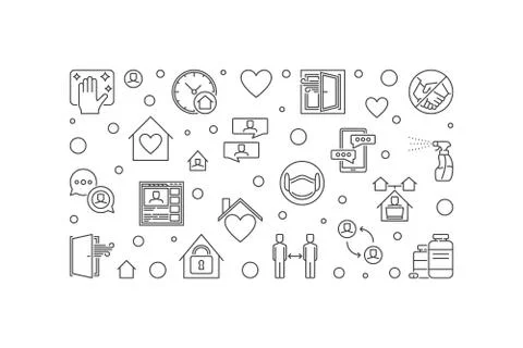 Quarantine vector concept outline horizontal banner Stock Illustration