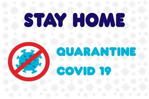 Quarantine warning banner. Sweeping type of COVID-19 virus with molecules on Stock Illustration