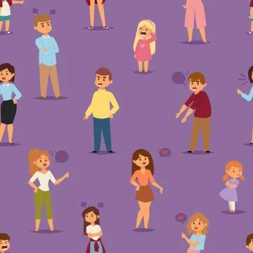 Quarrel with arguing people in different situations in flat style and conflict Stock Illustration