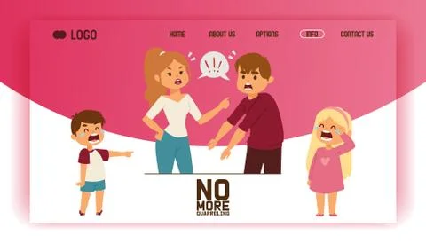 Quarrel vector web-page people man woman in family conflict crying children boy Stock Illustration