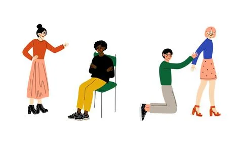 Quarrelling Couple Solving Problem and Misunderstanding in Relationship Vector Stock Illustration