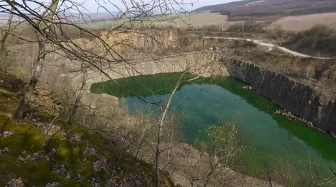 Quarry Abandoned Stone Open Pit Filled With Blue Water Stock Footage 61782124