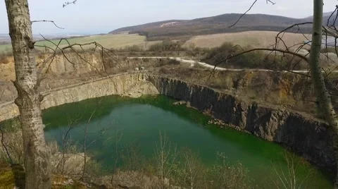 Quarry Abandoned Stone Open Pit Filled With Blue Water Stock Footage 61782141