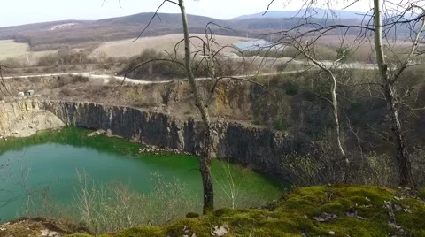 Quarry Abandoned Stone Open Pit Filled With Blue Water Stock Footage 61782143
